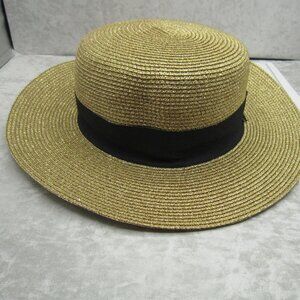 Women's Glittery Gold Boater Straw Hat "NEW"
